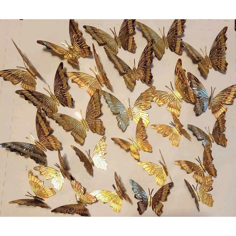 Vintage Lot  of 25 Brass Butterflies Decor Homco 2 Sizes Retro Home Interiors